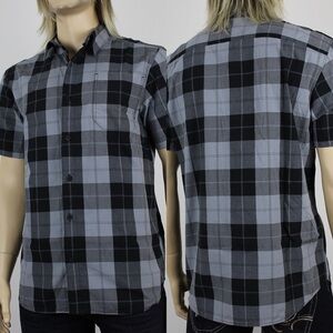 Men's Columbia XL Black Gray Plaid Short Sleeve Button Up Shirt Outdoors Casual